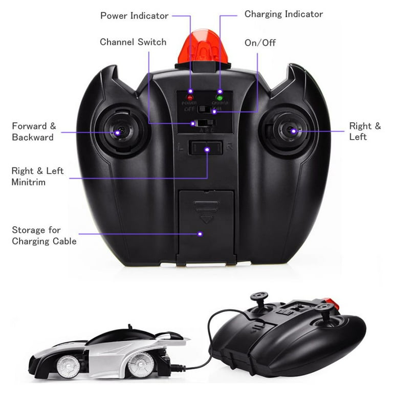 Coche de control remoto eléctrico, inalámbrico, trepador de paredes