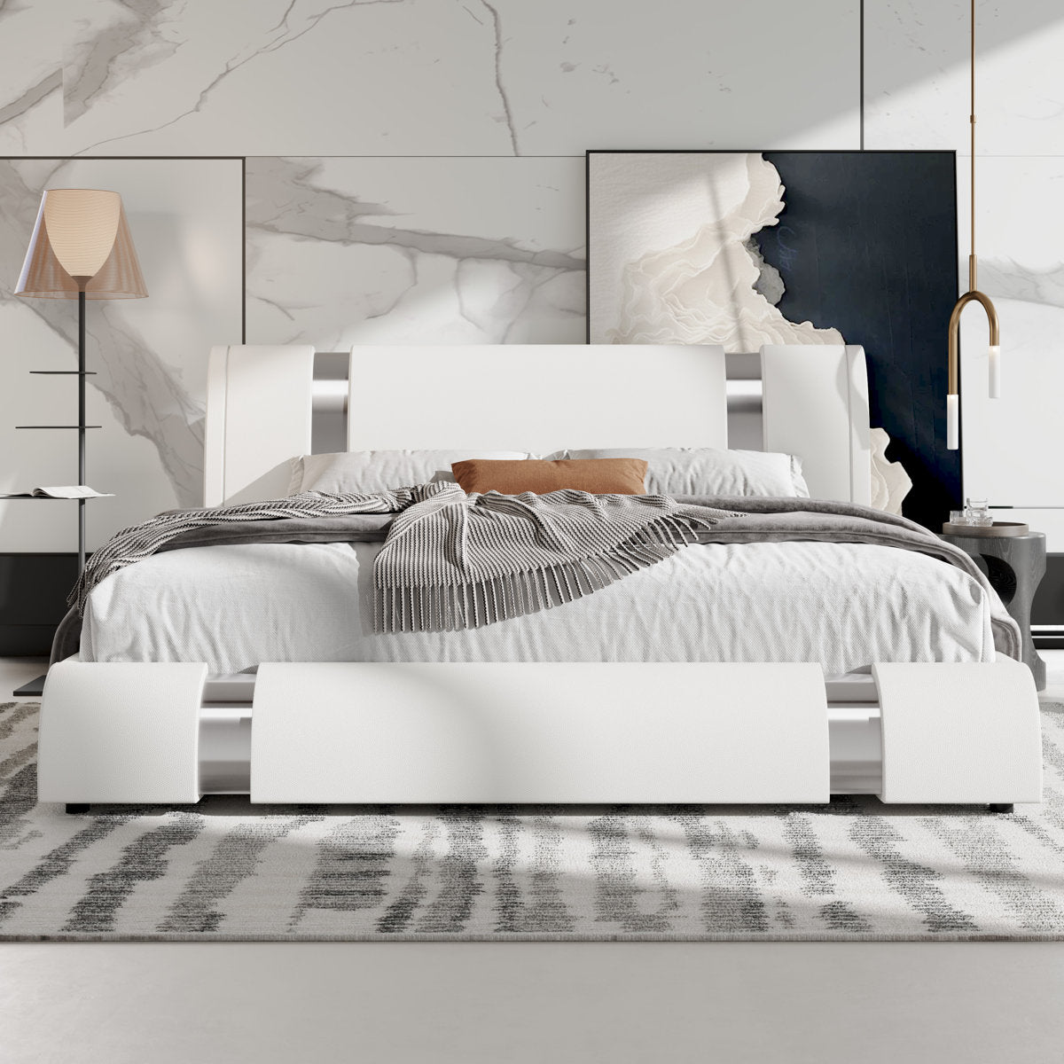 Marco de cama de plataforma con decoración de piezas de hierro y cabecero ajustable