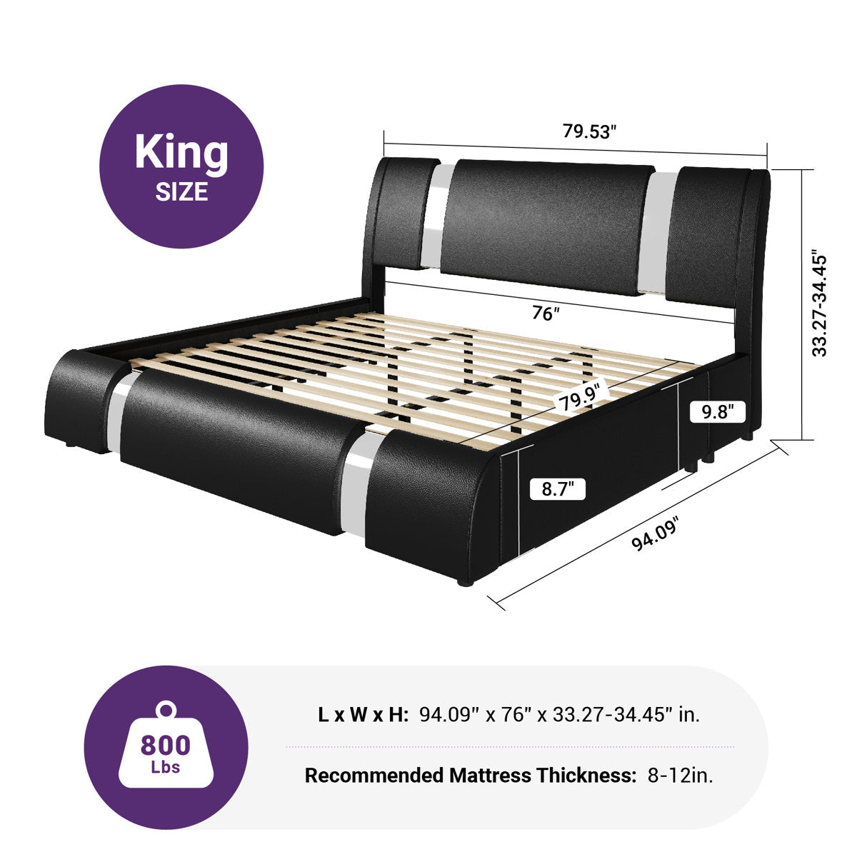 Marco de cama de plataforma con decoración de piezas de hierro y cabecero ajustable