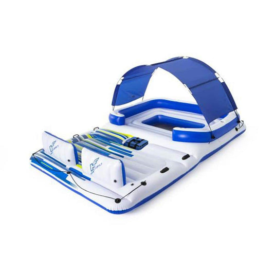 White Vinyl Rectangle CoolerZ Tropical Breeze 6-Person Floating Island Pool Lake Raft Lounge